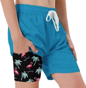 Swim Trumks for Boys 2 in 1 Bathing Suit Compress Board Shorts for 7-18T