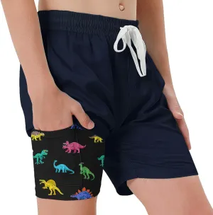 Swim Trumks for Boys 2 in 1 Bathing Suit Compress Board Shorts for 7-18T