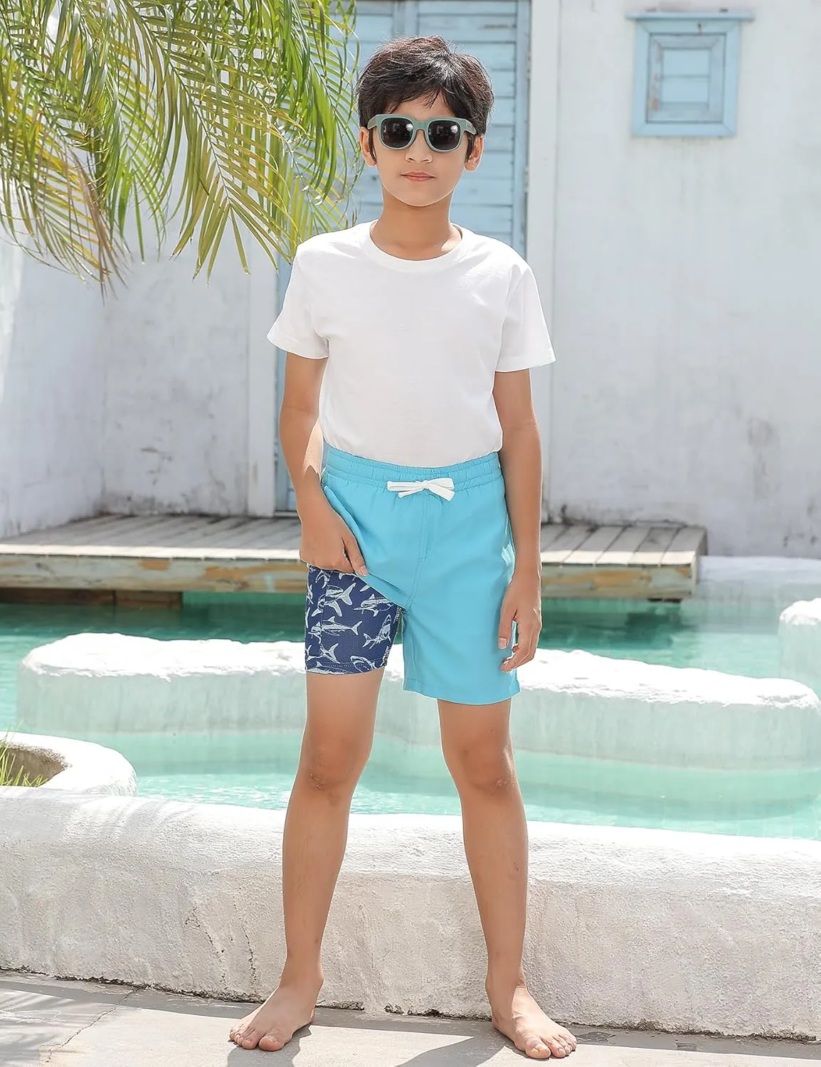 Swim Trumks for Boys 2 in 1 Bathing Suit Compress Board Shorts for 7-18T