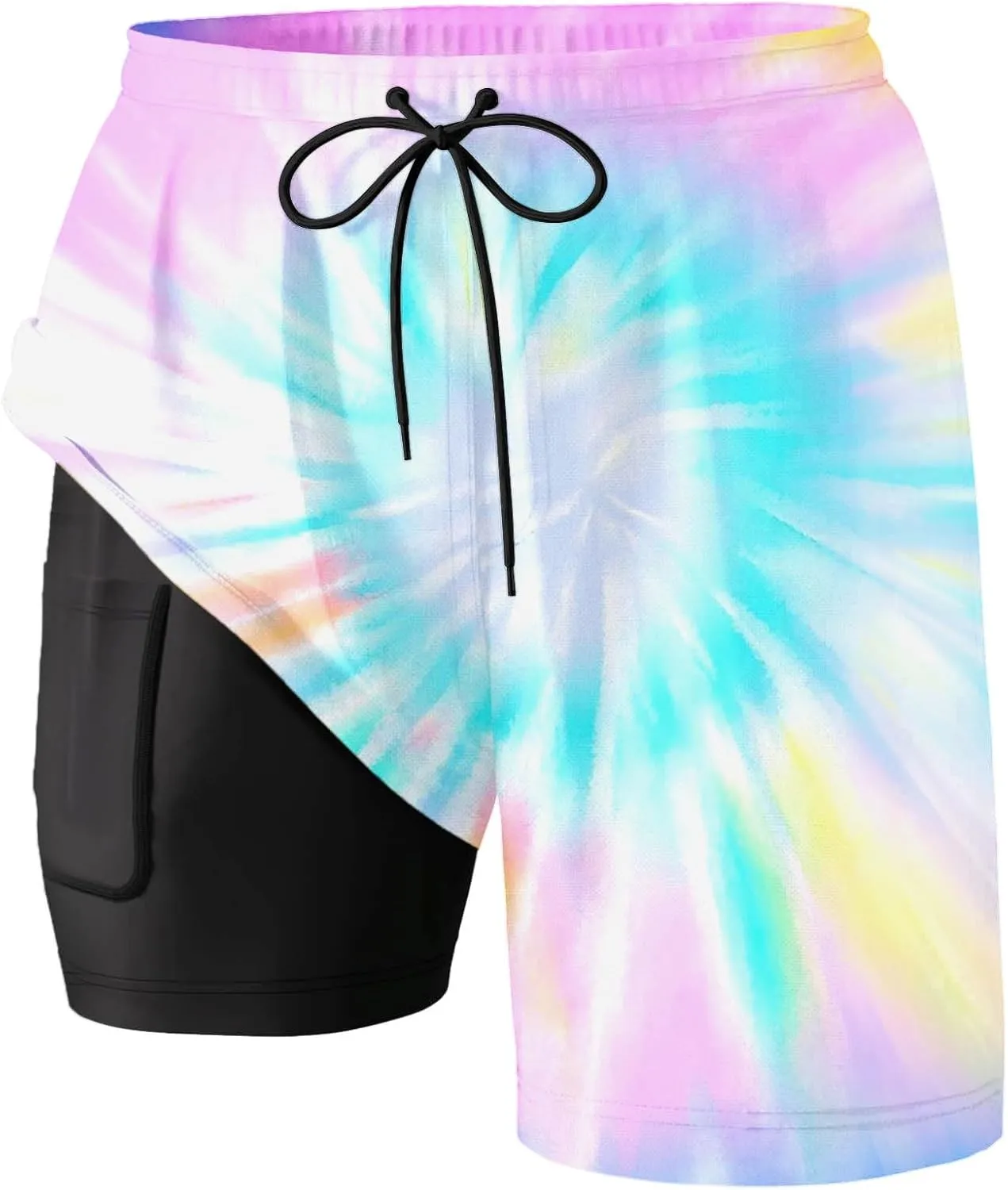 Swim Trunks for Men Compression Liner Big and Tall Quick Dry Surf Shorts Casual Tie-Dye Swimming Shorts with Pockets