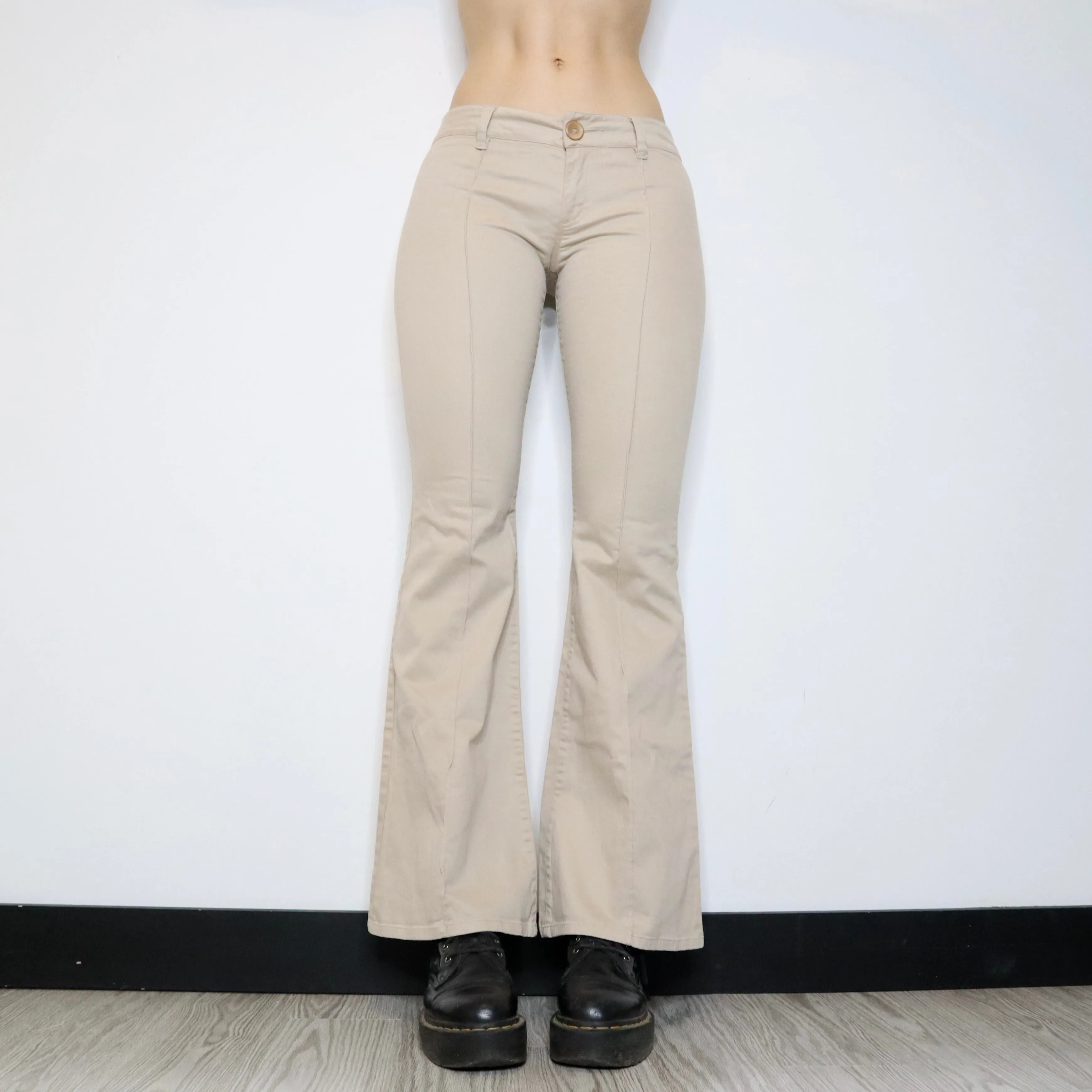 Tan Low Rise Flare Pants (Small) 