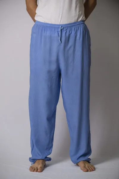Unisex Solid Color Drawstring Pants in Blue