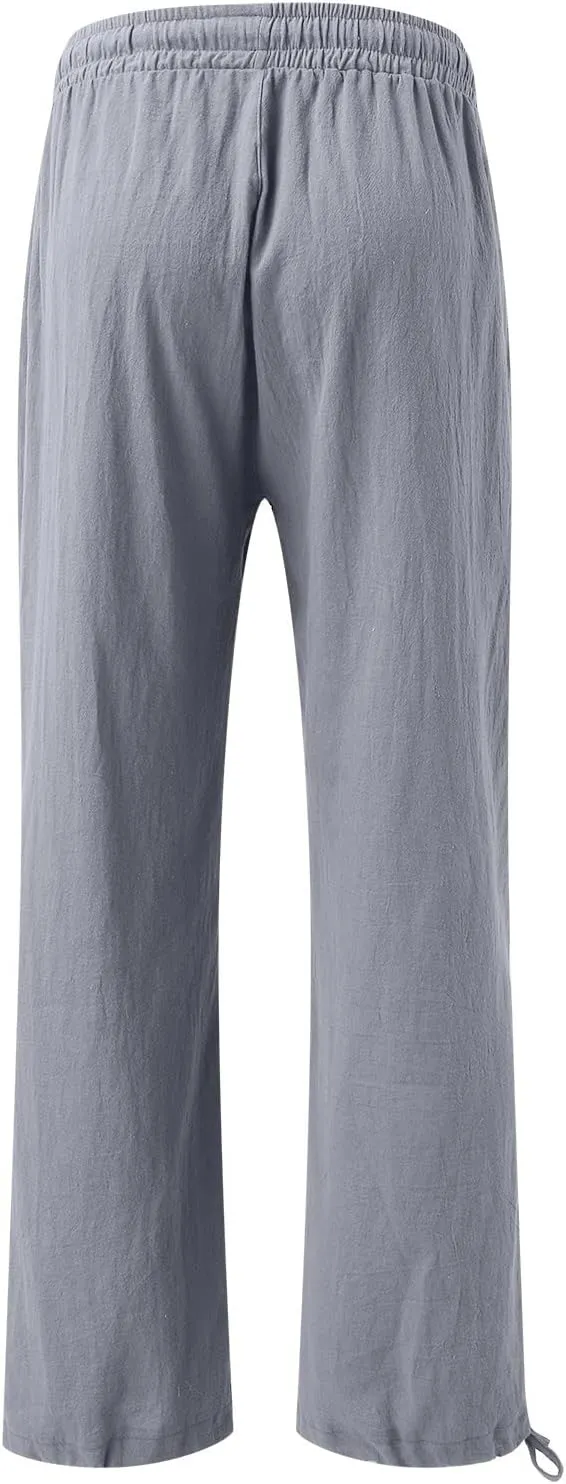Women Linen Palazzo Pants Summer Boho Wide Leg High Waist Casual Lounge Pant 2025 Beach Travel Vacation Outfits