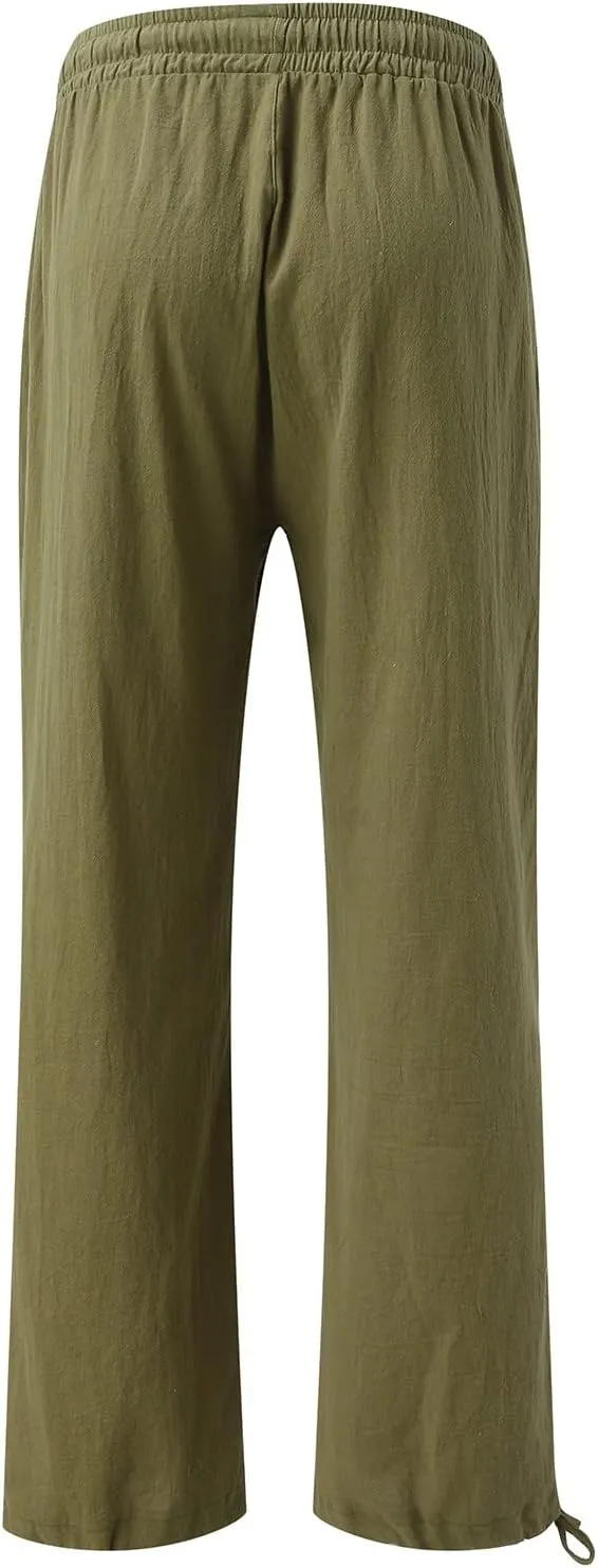 Women Linen Palazzo Pants Summer Boho Wide Leg High Waist Casual Lounge Pant 2025 Beach Travel Vacation Outfits