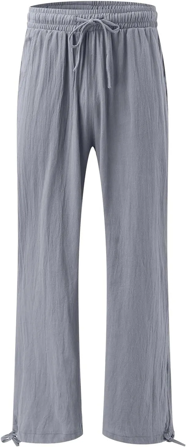 Women Linen Palazzo Pants Summer Boho Wide Leg High Waist Casual Lounge Pant 2025 Beach Travel Vacation Outfits