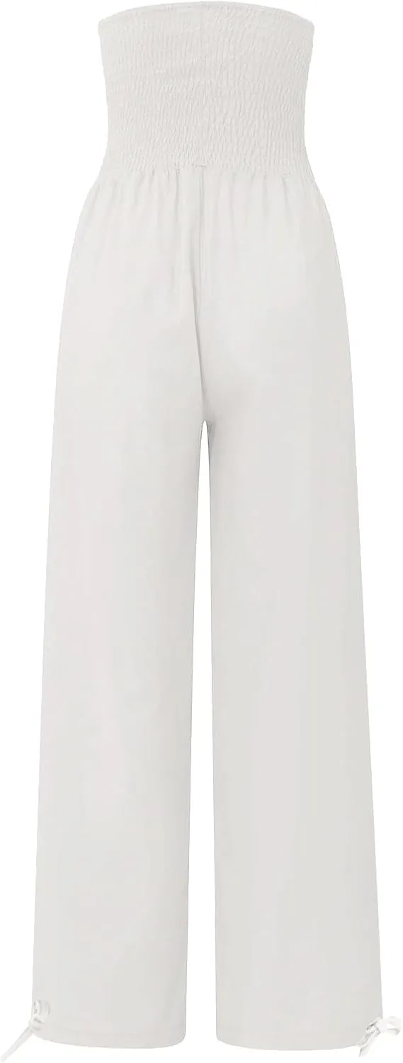 Women Linen Palazzo Pants Summer Boho Wide Leg High Waist Casual Lounge Pant 2025 Beach Travel Vacation Outfits