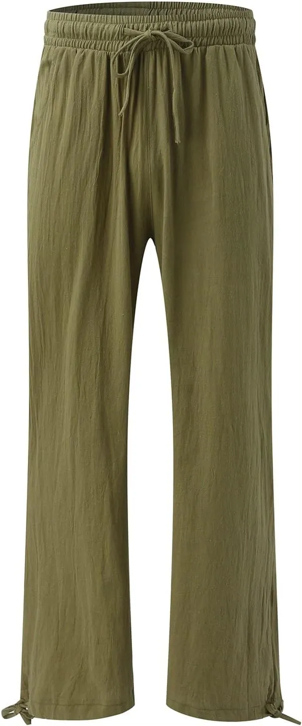 Women Linen Palazzo Pants Summer Boho Wide Leg High Waist Casual Lounge Pant 2025 Beach Travel Vacation Outfits