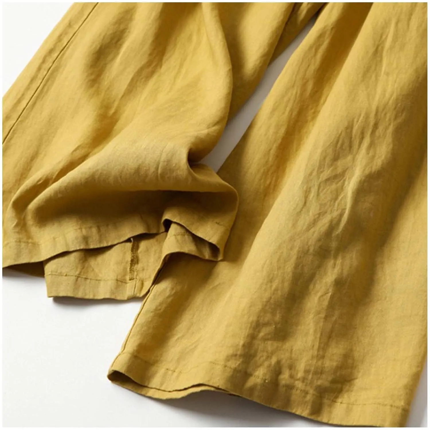 Women' s Culottes Linen Blend Wide Leg Pants Elastic Waist Casual Palazzo Trousers Solid Casual Loose Nine-Minute Pants