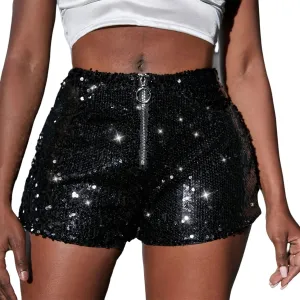 Women's High Waisted Sequin Shorts for Ladies Elastic Straight Leg Sparkly Glitter Party Shorts Fashion Clothes 2023