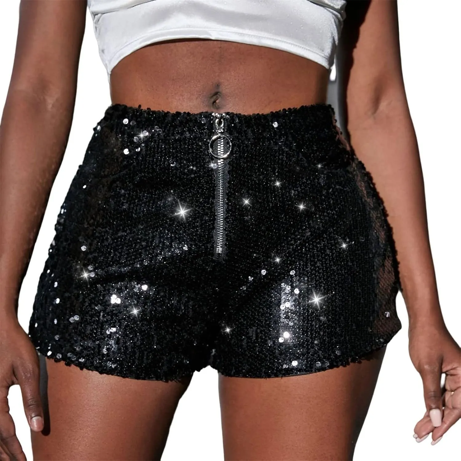 Women's High Waisted Sequin Shorts for Ladies Elastic Straight Leg Sparkly Glitter Party Shorts Fashion Clothes 2023