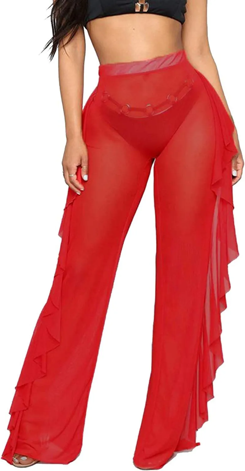 Women's Perspective Sheer Mesh Pants Swimsuit Bikini Bottom Cover ups Pants
