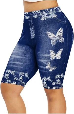 Women's Summer Denim Shorts Destroyed Mid Rise Stretchy Shorts Jeans Long Shorts Below The Knee Graphic Butt Lifting Jeans
