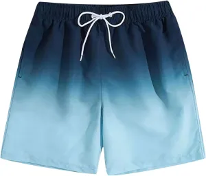 ZEFOTIM Men Swim Shorts Drawstring Quick Dry Gradient Color Trunk Board Surf Swim Suit with Pockets