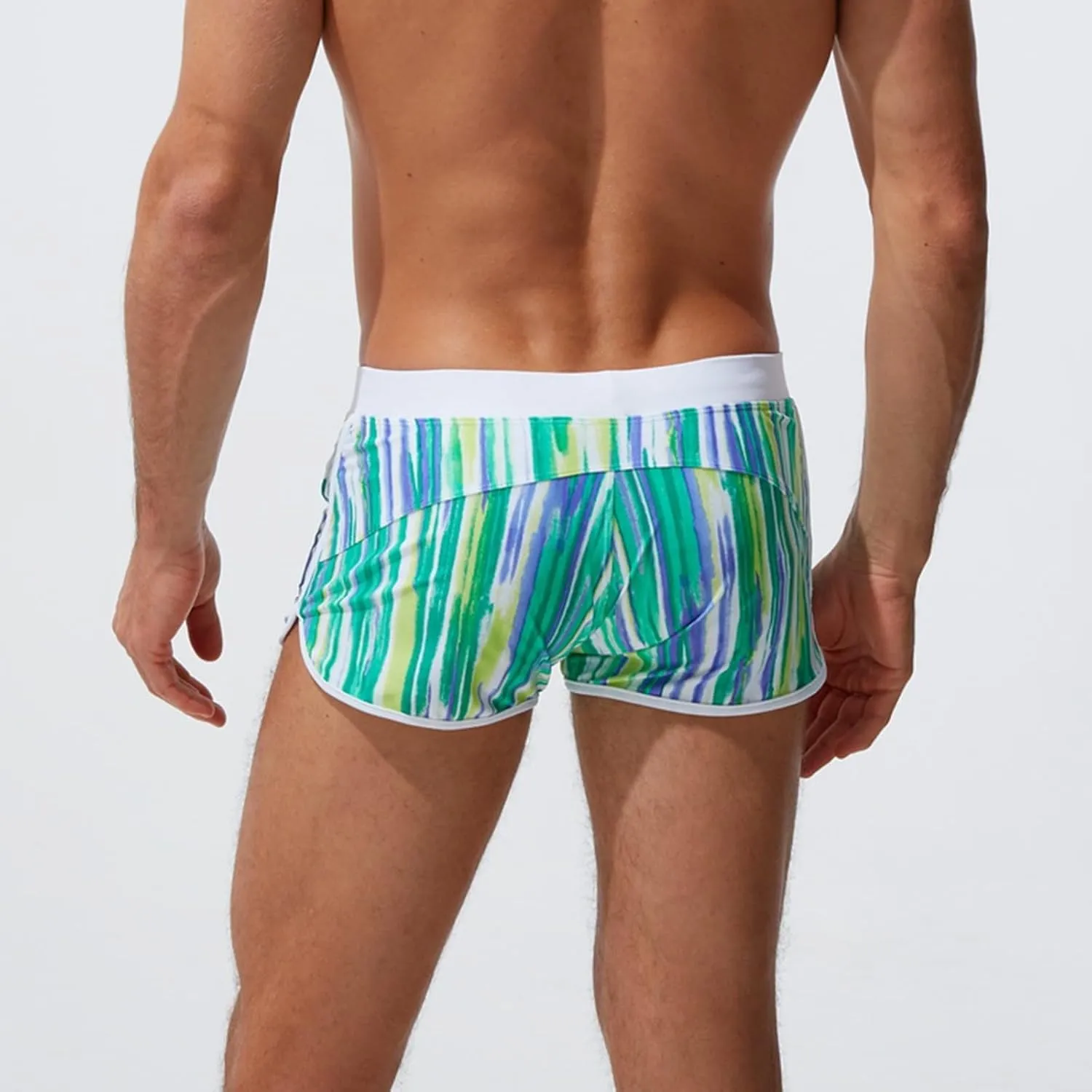 ZEFOTIM Swim Shorts for Men Drawstring Funny Striped Trunk Board Surf Swimsuit with Zipper Pockets