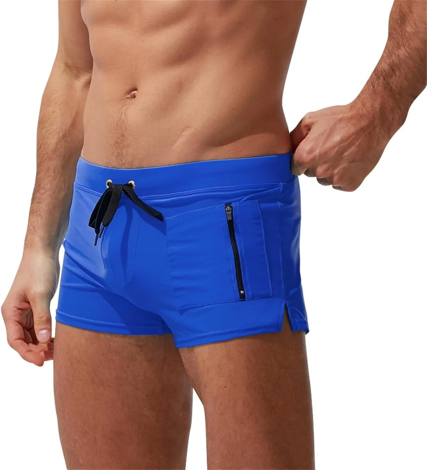 ZEFOTIM Swimming Shorts for Men Drawstring Funny Solid Color Trunk Board Big and Tall Swimwear with Zipper Pockets